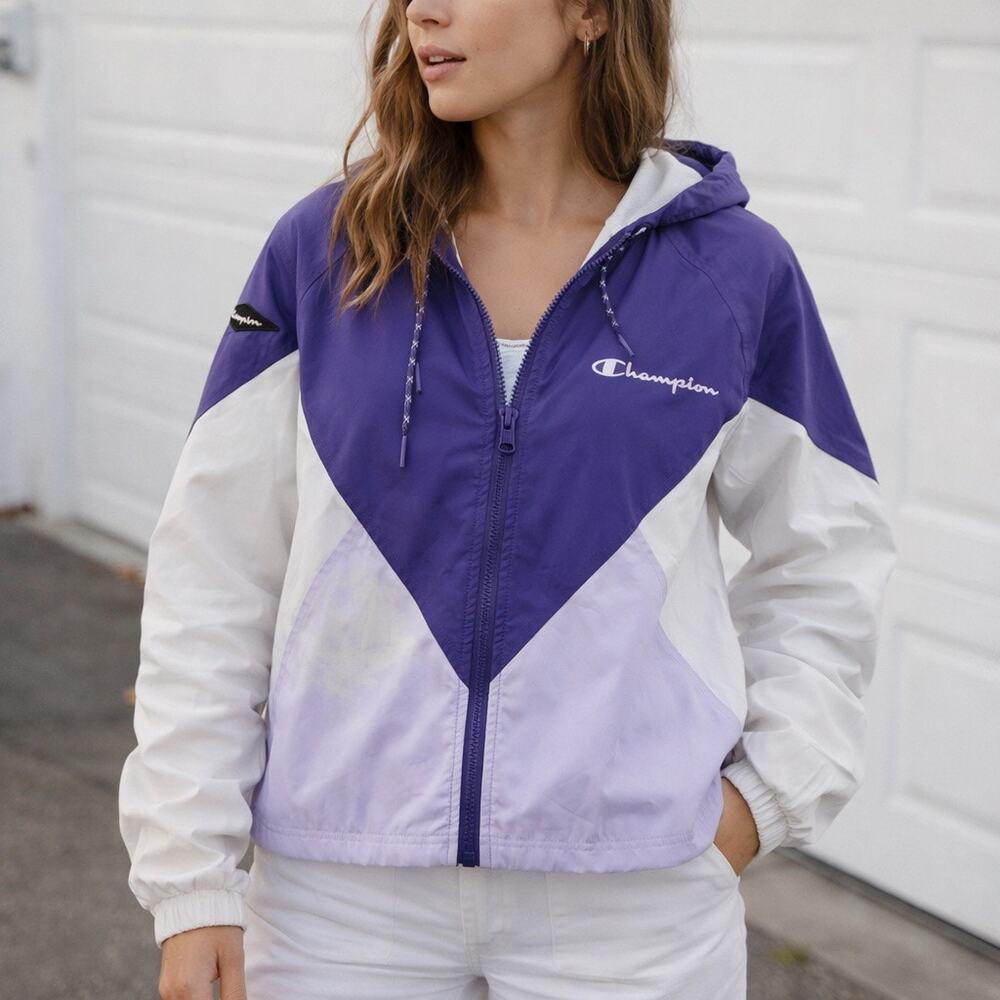 Champion Vintage Colorblock Windbreaker Jacket Purple White M